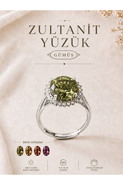 Yudi Atelier 925 Ayar Gümüş Zultanit Taşlı Yüzük | Ayarlanabilir Oval Kesim S...