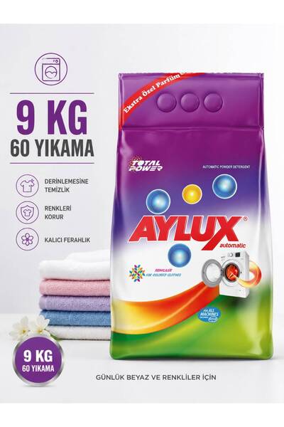 aylux Toz Deterjanı Beyazlar & Renkliler 9 kg Sık Yıkananlar