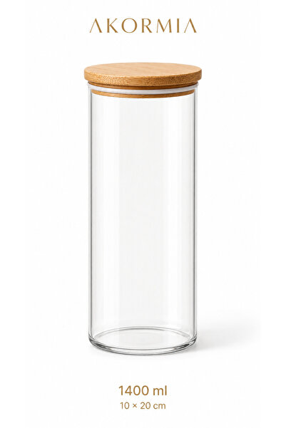 Akormia Bambu Kapaklı Cam Kavanoz 1400 ML Hava Geçirmez Silikon Contalı Erzak...
