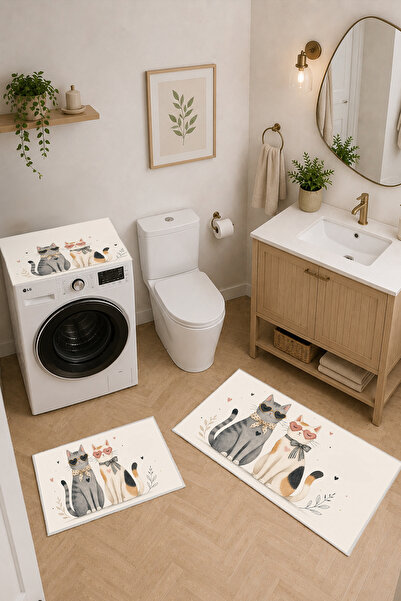Coco Clementine Modern 3 Parça Banyo Paspas Seti Kaymaz Tabanlı Makinede Yıka...
