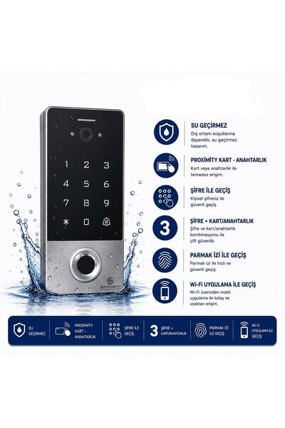 SARKEY SR-261 EM-W IP68 WiFi Tuya Video İnterkomlu Parmak İzi Şifreli Proximi...