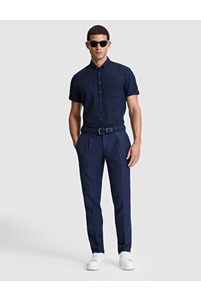 Pierre Cardin Pantaloni plisați din amestec de in, croială slim, albastru mar...