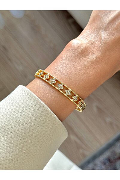 YOUES JEWELRY 316L Çelik VIP SERİ 14K Altın Renk Minimal Taşlı Kelepçe Bilezi...