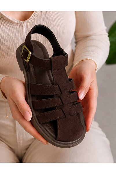 PLN SHOES صنادل نسائية يومية مريحة من الجلد السويدي ذات نعل مريح