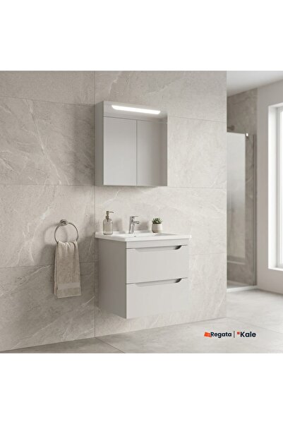 KALE Casilla 65 Cm Satin Gri Banyo Dolabı Takımı (Ayna Dolabı)