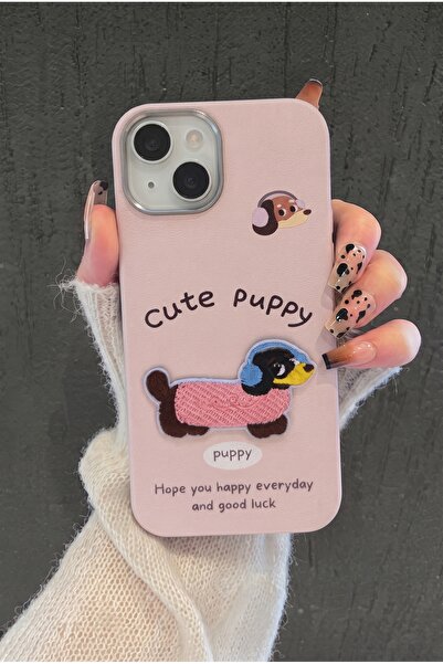iPhone 13/14/15 Compatible Cute Puppy Embroidery Soft Touch Silicone Phone Case
