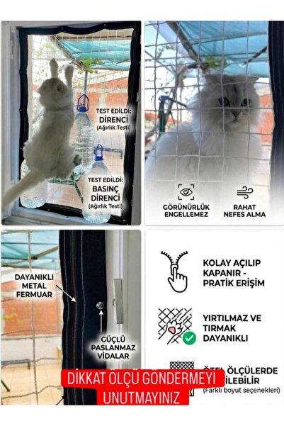 Fermuarlı pencere kedi güvenlik filesi