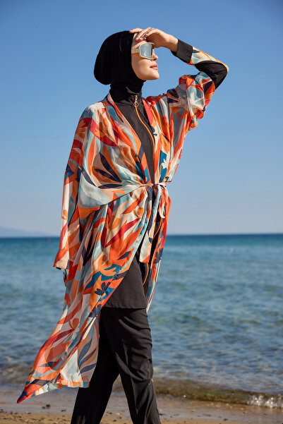 Remsa Mayo Remsa Tesettür Mayo Üzerine Tek Kaftan Kimono Pareo Turuncu RP027 ...