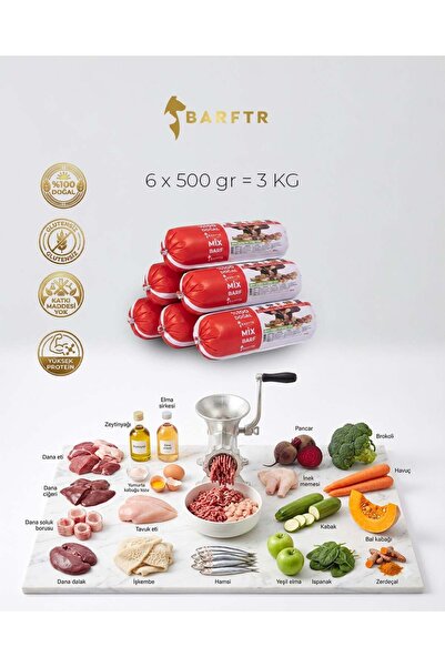 BARFTR Mix Barf 3 kg 500 GR Salam Paket Tekli Ambalajlarda Köpek Maması