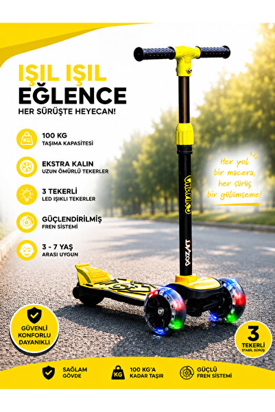 POZART Scooter Chanky Kalın ve Led Işıklı 3teker Güçlü Fren 100kğ Kapasite 3k...