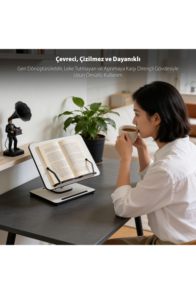 Vigo Wood Yükseklik Ayarlanabilir 360" Dönebilir Kitap Okuma Standı Erik