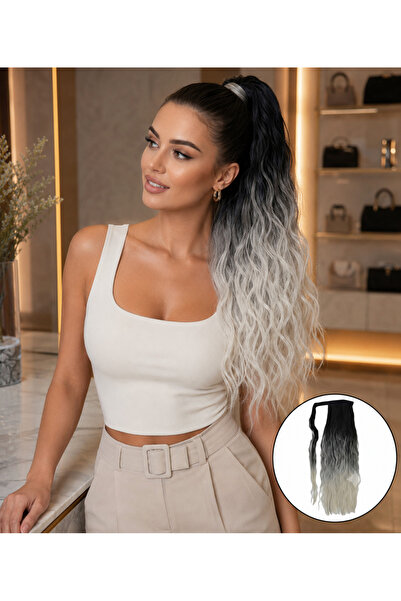 Makromehome Siyah Platin Ombreli Dolamalı Dalgalı At Kuyruğu Renk No:613f4a