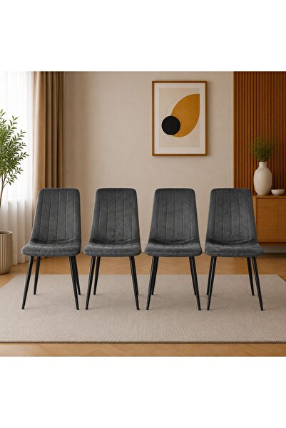 Artool Set 4 scaune bucatarie/living, Artool, Lava, catifea gri, picioare met...