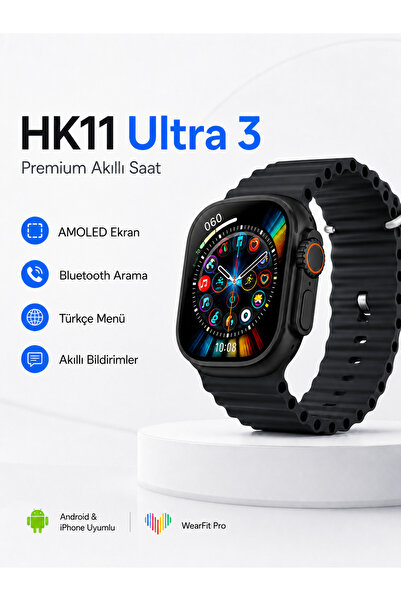 Sompon HK11 Ultra 3 Akıllı Saat 49mm – GPS ve NFC Destekli, Sesli Arama, 2 Ko...