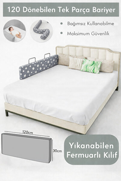 MİRALAY Yeni Nesil Yatak Bariyeri 120 cm Gri Yıldız - Telalı