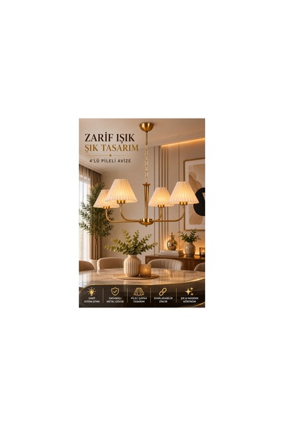 Vivense APOLLO DÖRTLÜ ESKİTME PİLELİ KREM ABAJURLU AVİZE