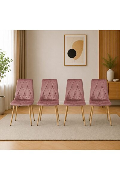 Artool Set 4 scaune bucatarie/living, Artool, Libra, catifea roz, picioare me...