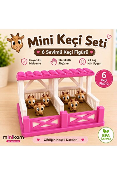 MİNİKOM`S Happy Farm Keçi Seti | 6` Hareketli Keçi ve Ahır İle birlikte