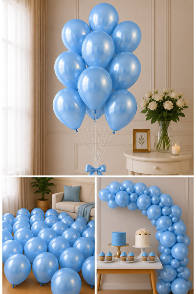 Parti dolabı Blue Color Metallic Balloon 10 Pieces (Pack of 10)