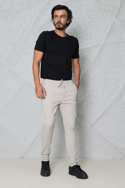 blayn jeans Ανδρικό παντελόνι Jogger Cream – Άνετο κόψιμο, με κορδόνια, ελαφρ...