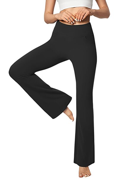 GHASSY CO Kadın Bootcut Yüksek Bel Yoga Egzersiz 4 Cepli Toparlayıcı Ispanyol Paça Tayt Pantolon