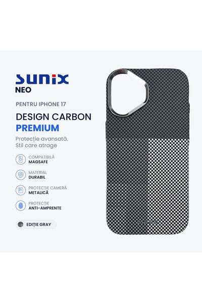 Sunix Husa Neo pentru iPhone 17, Compatibila MagSafe, Design Carbon Premium, ...