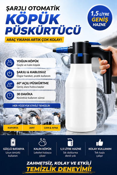 Polham Şarjlı Otomatik 1.5 Litre Yüksek Basınçlı Araç Yıkama Köpük Püskürtücü...