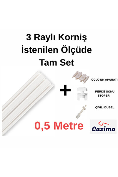 CAZIMO Üçlü Korniş Rayı PVC Perde Rayı Ölçü Seçenekli Tavan Tipi Beyaz Korniş...