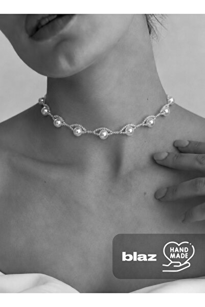 Handmade Kutulu Özel Tasarım Romantik İnci Örgü Choker Kolye Ayarlanabilir Çe...
