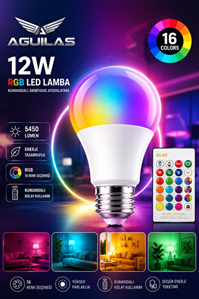 AGUILAS 12 watt Rgb Led Lamba Kumandalı Ambiyans Aydınlatma 5450 Lümen Tasarr...