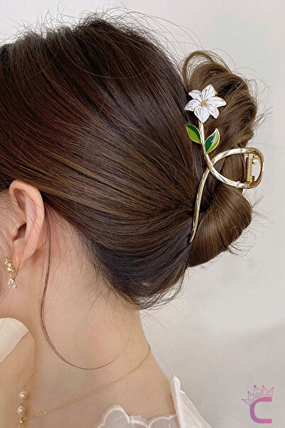 Cinderella Zambak Çiçeği Model Metal Mandal Toka Gold - Yeni Sezon Büyük Mand...