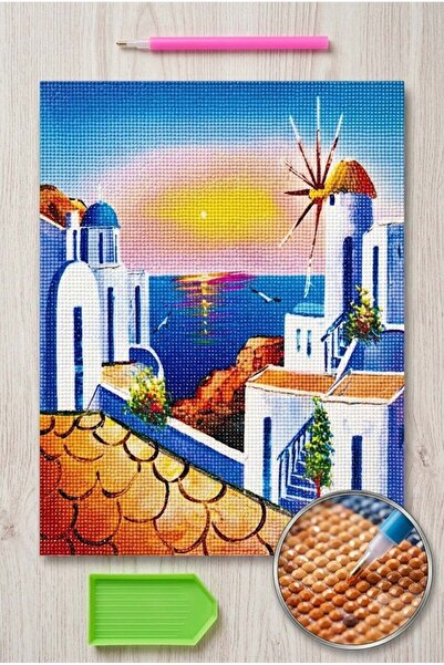 LİVA CRAFT Art & Craft Elmas Mozaik Tablo, 30x30cm Sahil Manzarası Boncuk Yap...