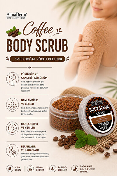 ALMADERM Kahve & Bitkisel Yağ İçerikli %100 Doğal Cilt Arındırıcı Vücut Peelingi