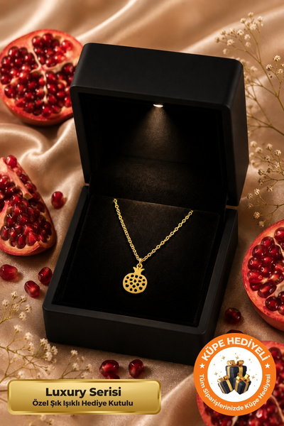 Lucente Jewellery Işıklı Hediye Kutulu Nar Kolyesi 925 Ayar Gümüş Gold Kaplam...