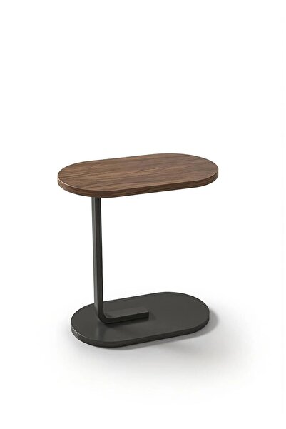 Taimi Modern Coffee Table | C-shaped Side Table With Brown Color With Black F...