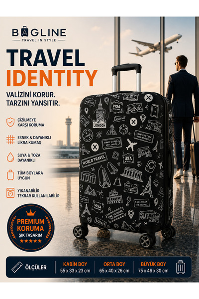 Bag line Lycra Flexible Fabric Black Worldtravel Printed Durable Suitcase and...
