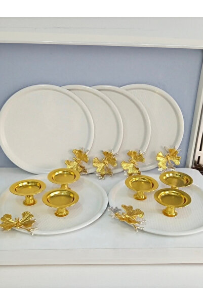 Genel Markalar 2 Model Bir Arada 6 Li Beyaz Tepsi Ve 6 Li Gold Makaronluk
