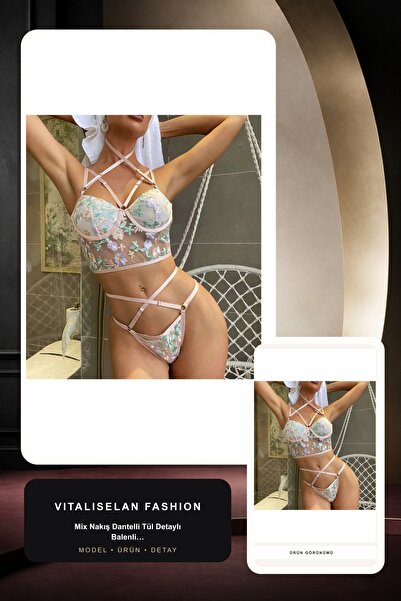 Vitaliselanfashion Kadın Mix Nakış Dantelli Tül Detaylı Balenli Bustiyer Külo...