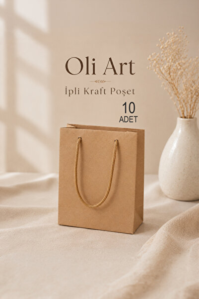 OLİ Art حقيبة كرافت صغيرة من الورق المقوى مقاس 15x17x7 سم 10 قطع - حقيبة هداي...