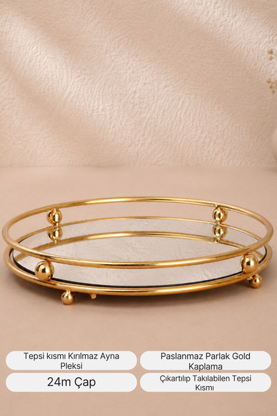 mba decor metal bending art Misket Gold Tepsi Organizer Kahve Yanı Servis Sun...