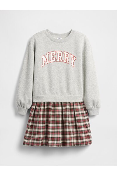 GAP Kız Çocuk Kırmızı Çocuklar Oversized Payetli Sweatshirt Elbisesi