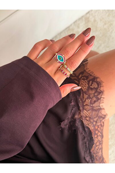 kems jewels Göz Model Renkli Zirkon Taşlı Çelik Yüzük