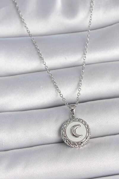 Skygo 316L Steel Silver Color Chain White Enamel Crescent Embroidered Medalli...
