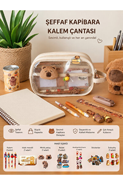 BABUN Large Wide Capacity Capybara Animal 8 Piece Pen Holder Set Pencil Makeu...
