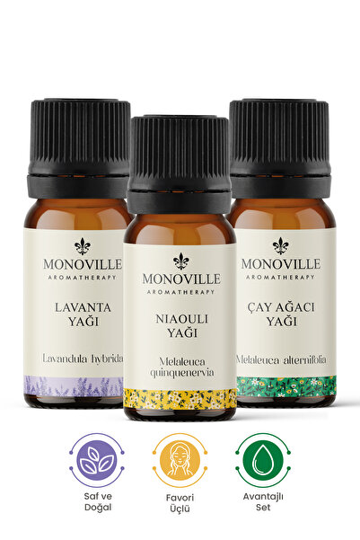 Monoville Nioli Yağı 10 ml, Lavanta Yağı 10 ml, Çay Ağacı Yağı 10 ml 3'lü Set...