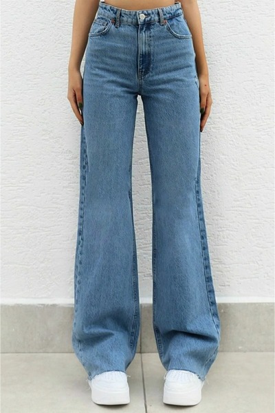 DRC trend Adwin Snow Wash Blue Lycra Super High الخصر Wideleg Palazzo بنطال ج...
