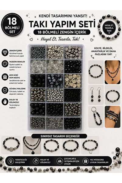 By MO Accessories Σετ χόμπι κατασκευής κοσμημάτων με χάντρες σε μαύρο και ανθ...