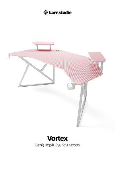 Karr Gaming Vortex 25mm Kanatlı Oyuncu Masası | Pembe Karbon Fiber Kaplama | ...