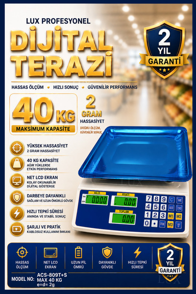 LUX 40 Kg Elektronik Dijital Bakkal Market Pazarcı Ve Kasap Terazisi