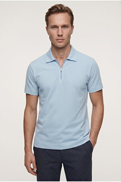 Tween Relaxed Fit Mavi Yarım Fermuarlı Polo Yaka Yazlık T-Shirt